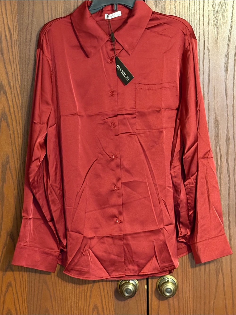 In’Voland Red orange Satin Button-Up Shirt